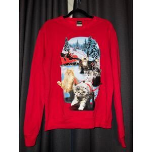 Ugly Christmas Sweater Xmas Sweatshirt Crewneck Size Large Cat